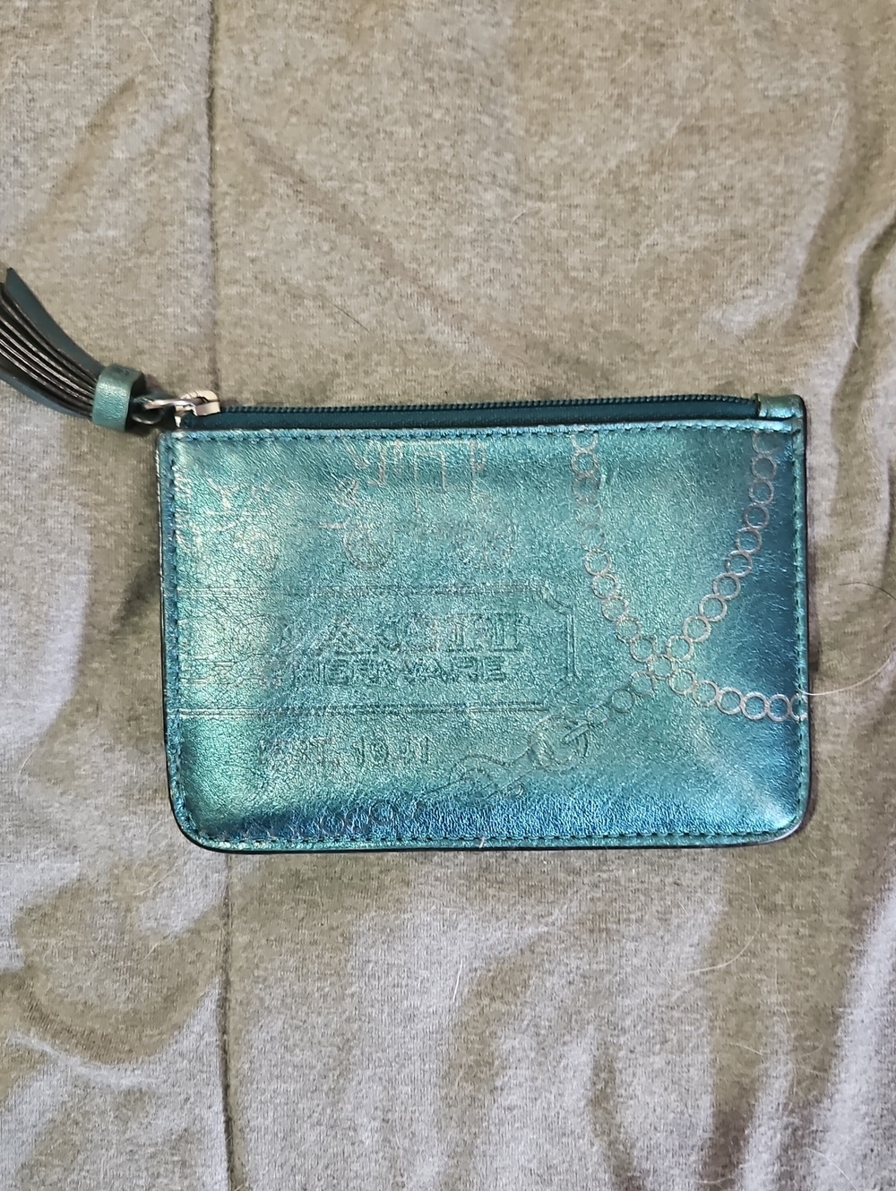 Coach Metallic Teal Embossed Leatherware 1941 Coin Pouch/Card Case/Wristlet